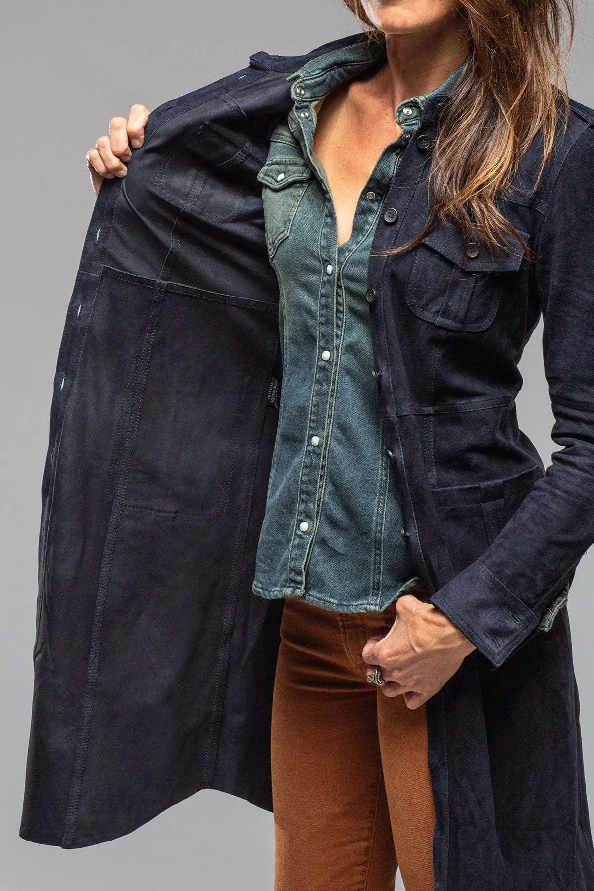 Savannah Long Leather Tunic In Navy