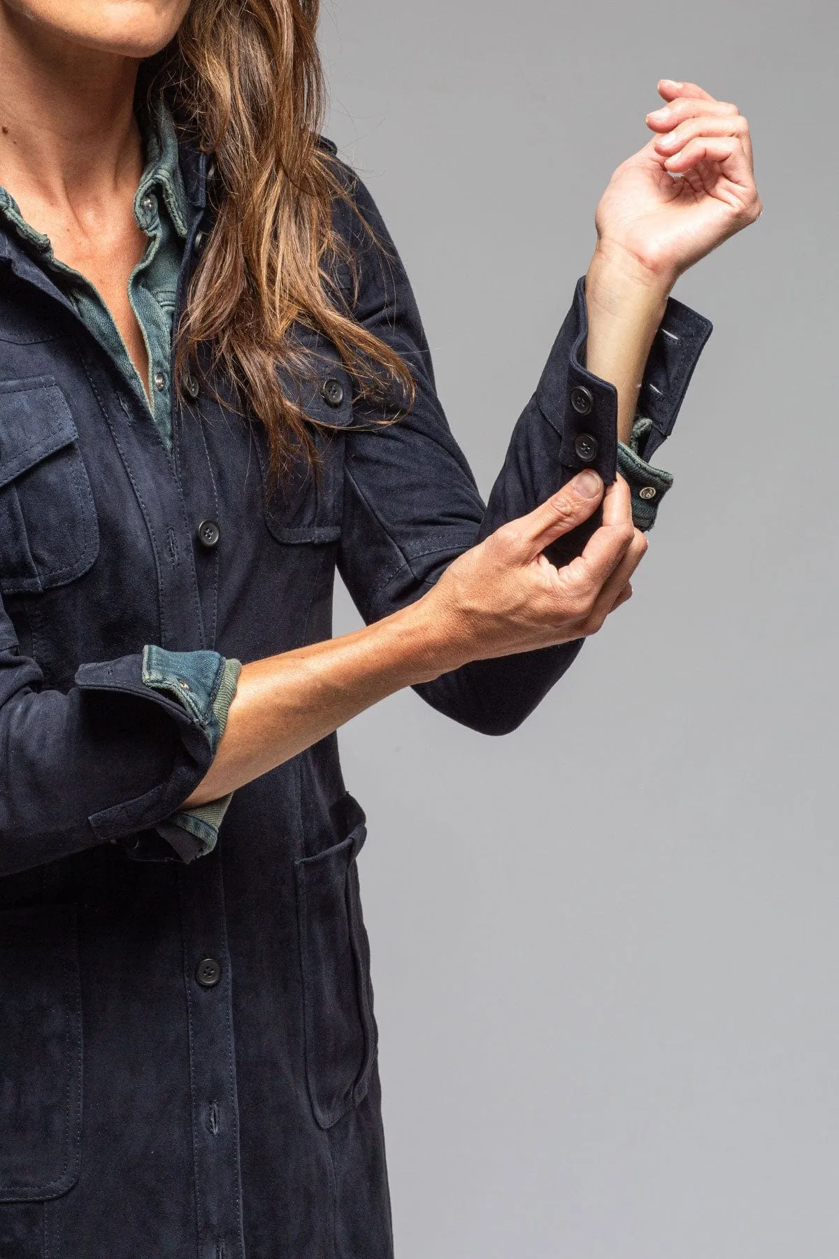Savannah Long Leather Tunic In Navy