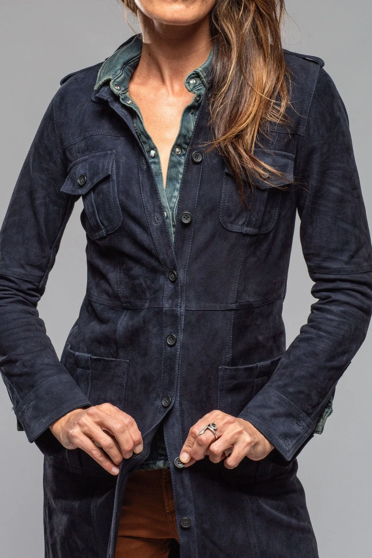 Savannah Long Leather Tunic In Navy