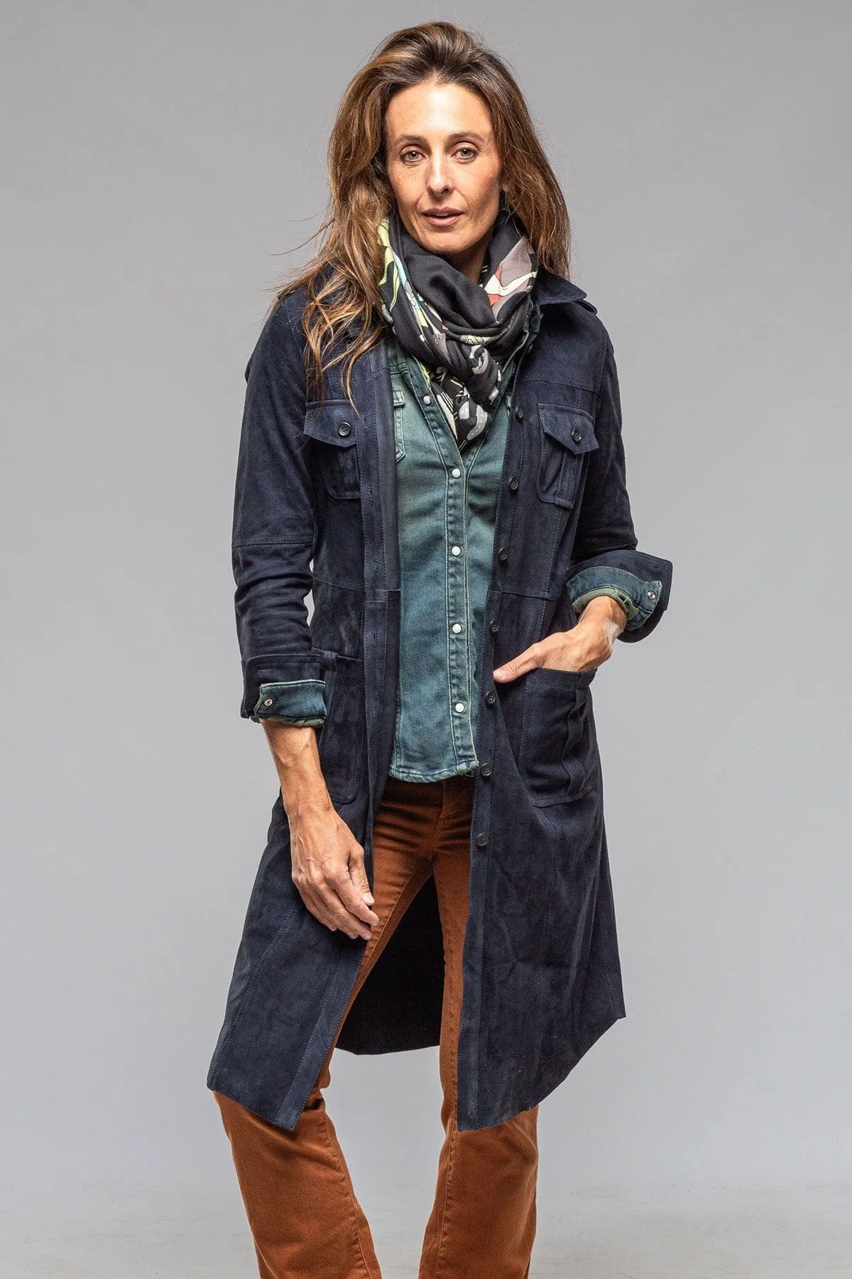 Savannah Long Leather Tunic In Navy