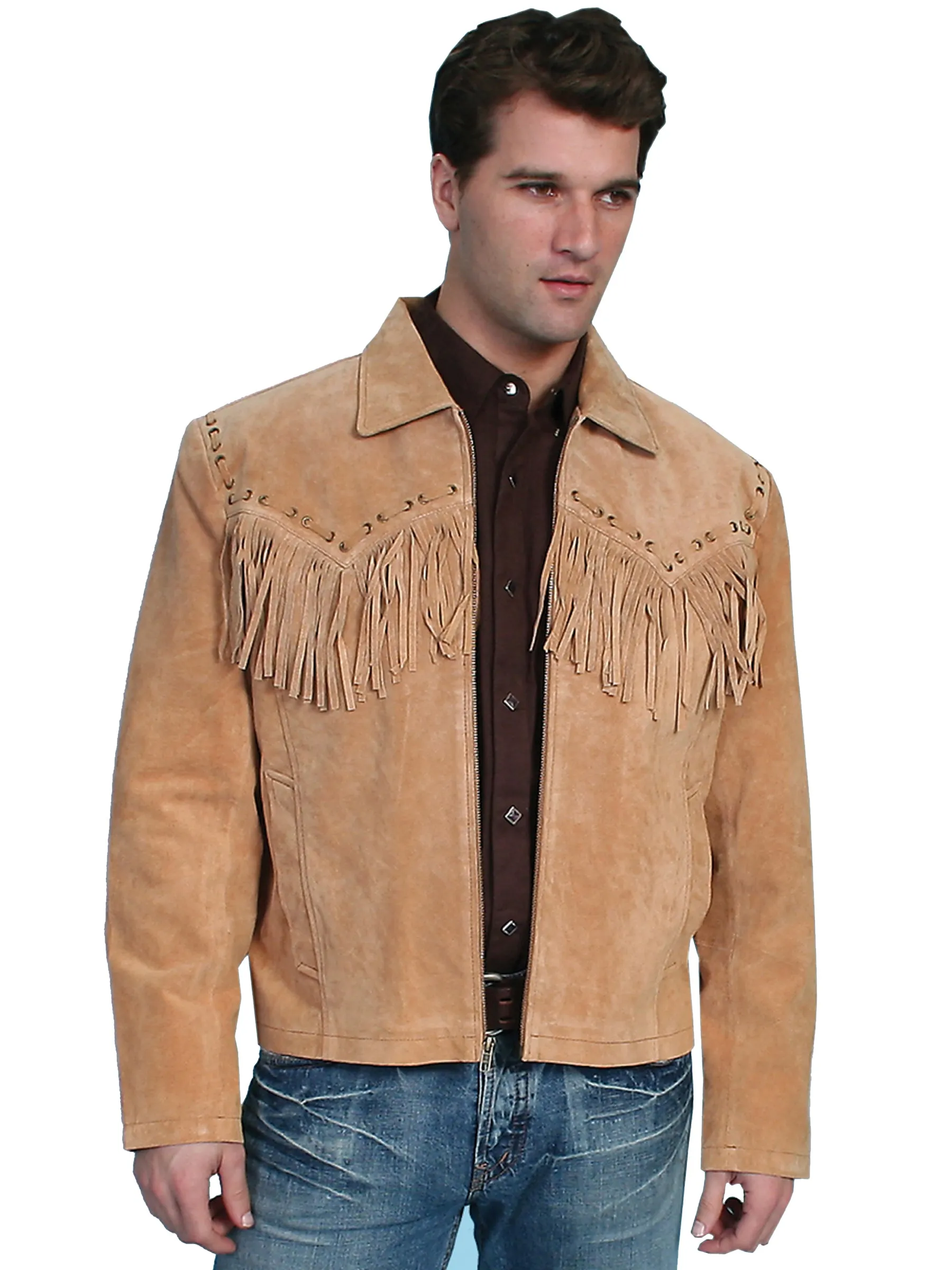 Scully Leather Mens Western Boar Suede Fringe Jacket Bourbon XXL