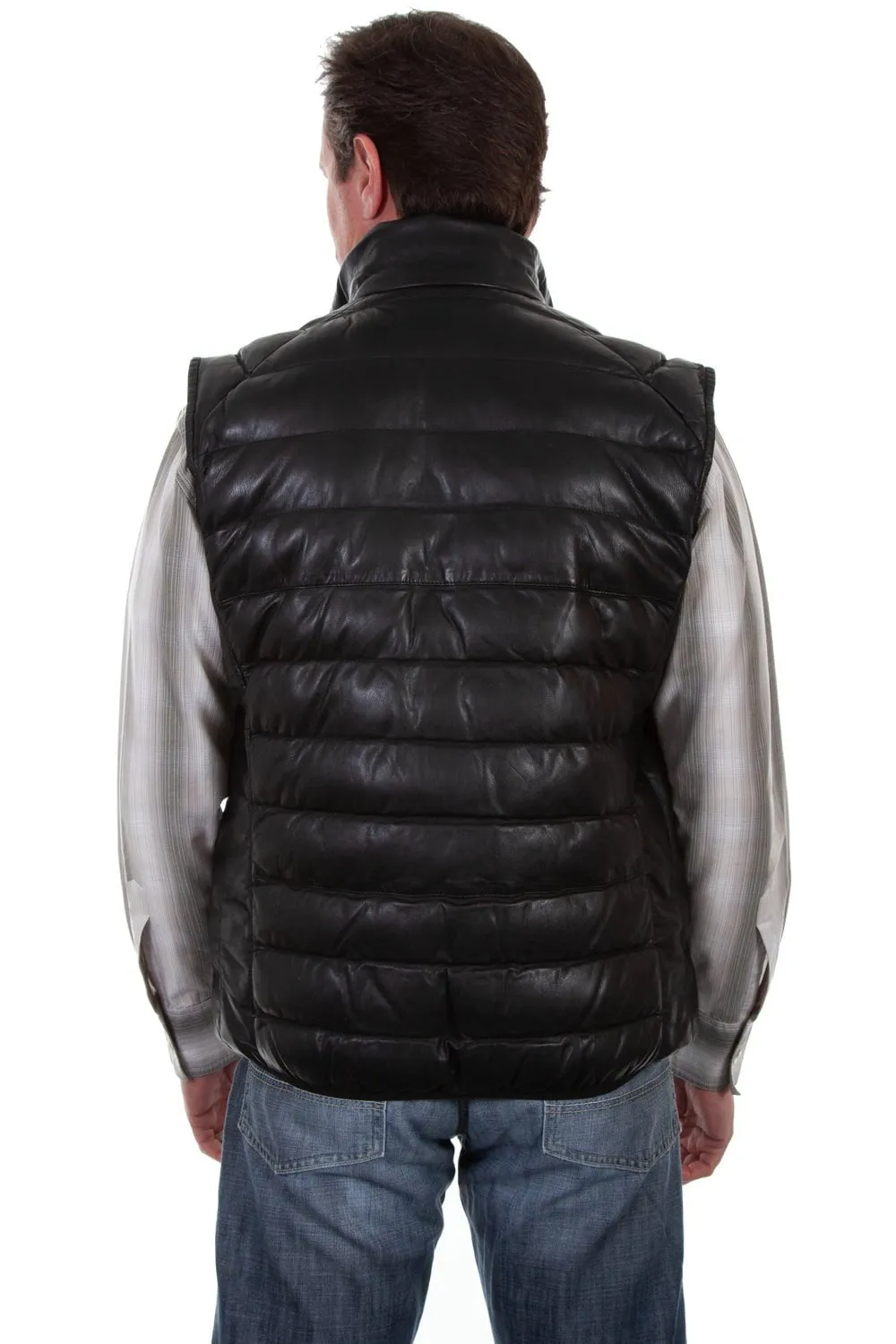 Scully Mens Black Leather Ribbed Vest M