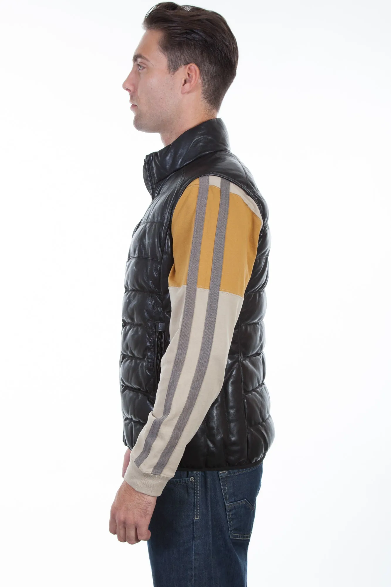 Scully Mens Black Leather Ribbed Vest M