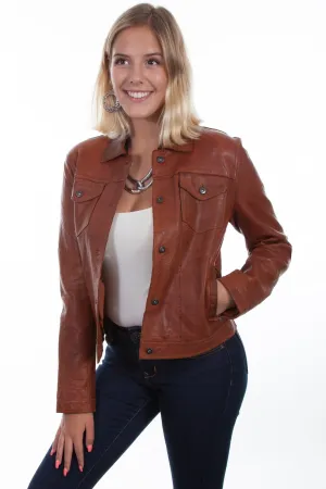 Scully Womens Cognac Leather Jean Jacket M
