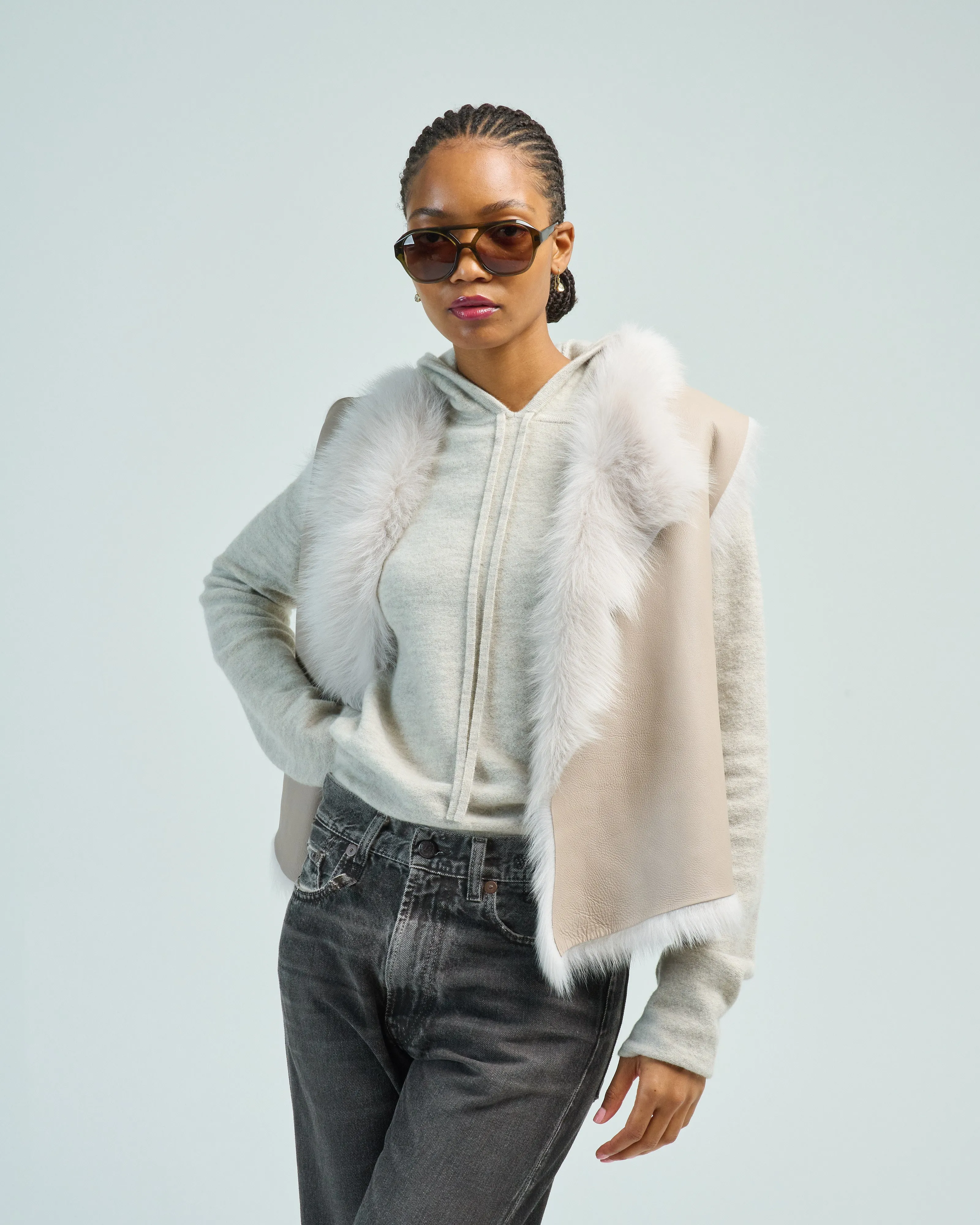 shearling and hand knit gilet