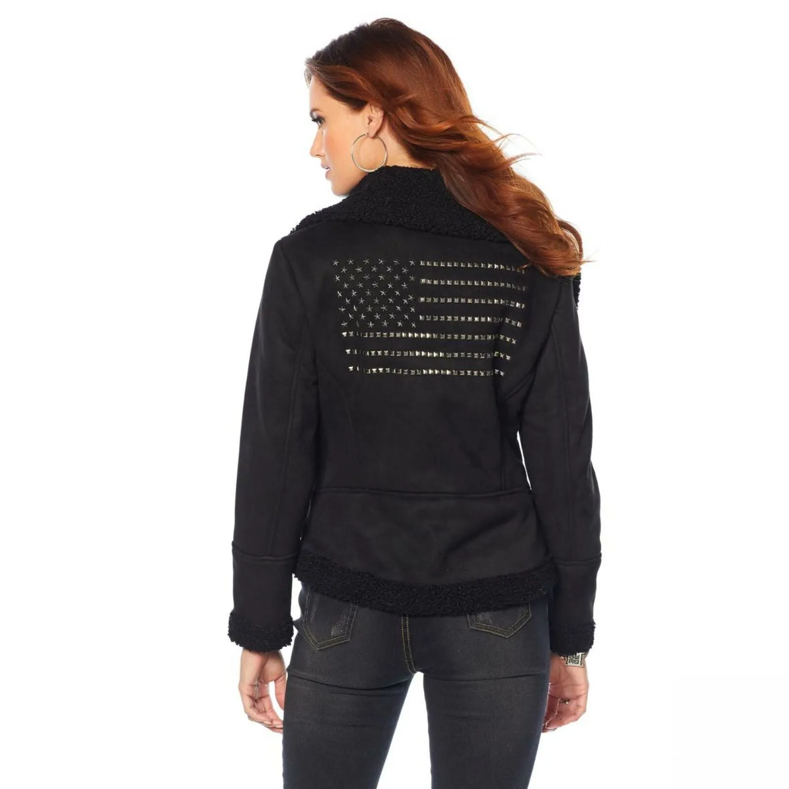 Sheryl Crow Women's Americana Studded Faux Suede and Sherpa Jacket