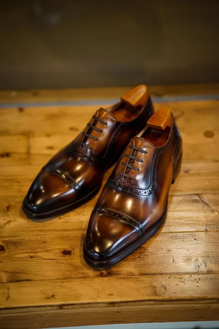 Somen Leather Cap Toe Brogue Oxford Lace-Ups Premium Men's Formal Shoes