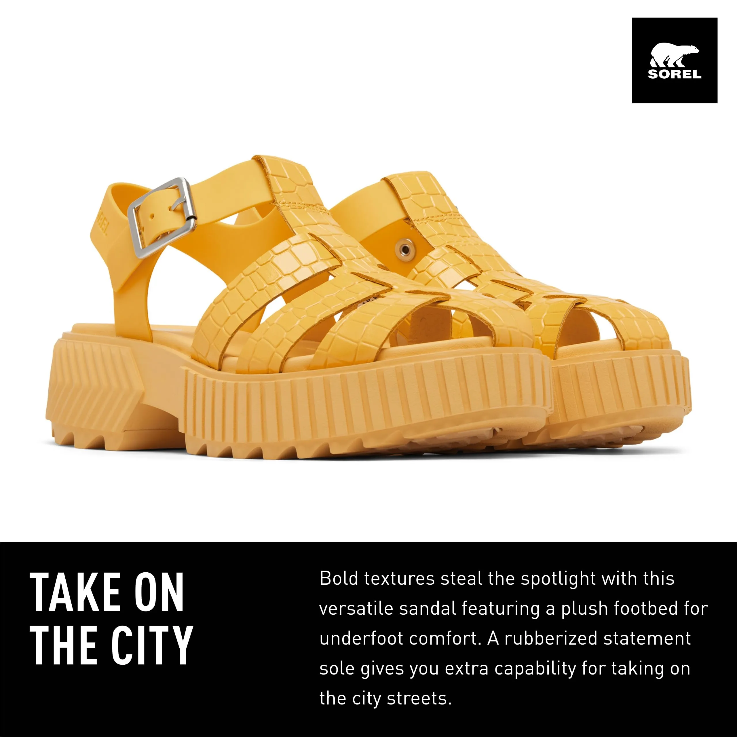 Sorel Women's Ona Streetworks Fisherman Mid Sandals - Yellow Ray, Pilsner - Size 8.5