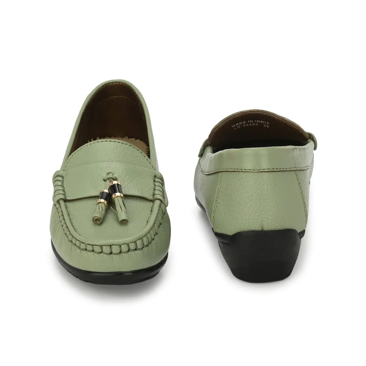 Sydney Tassel Green Leather Loafers