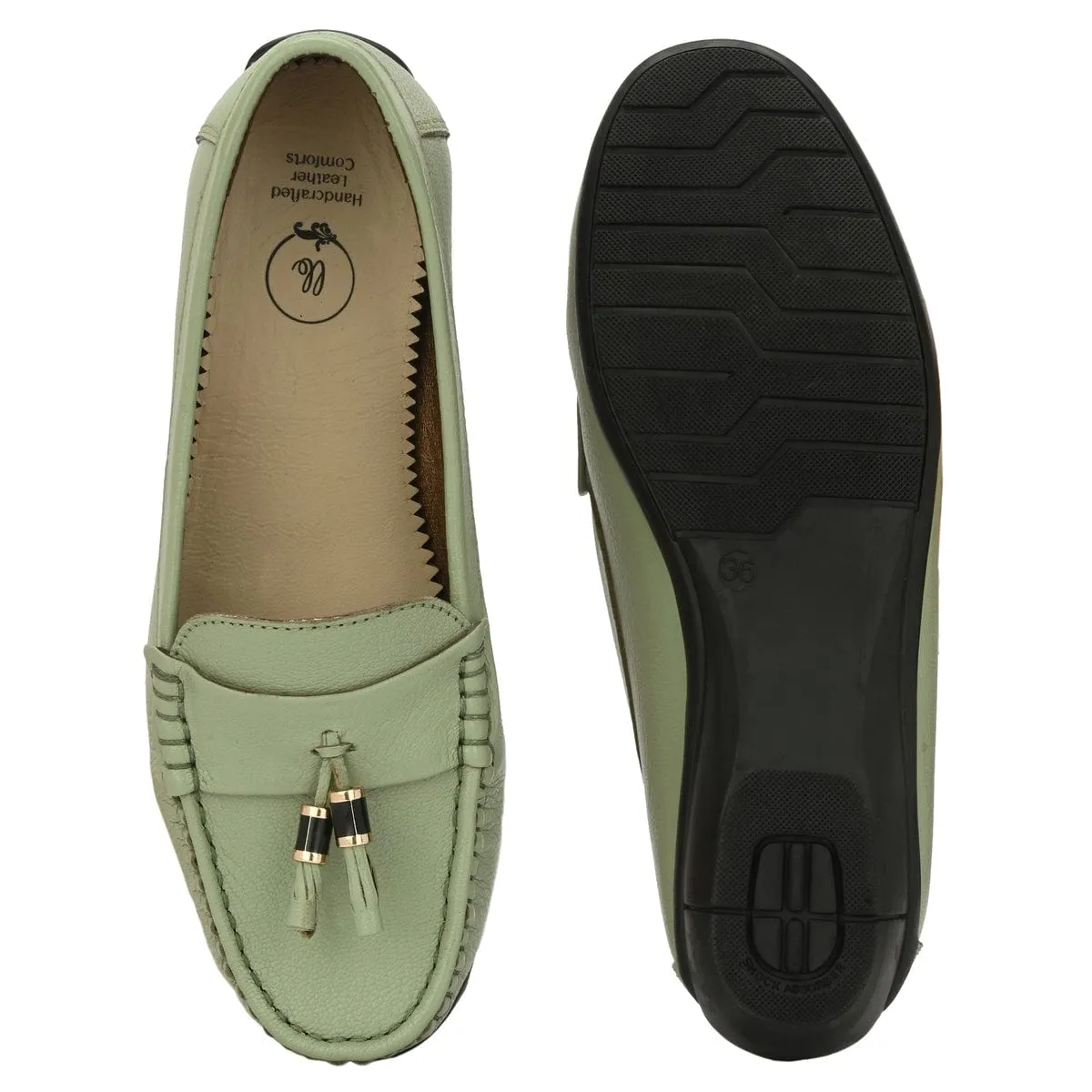 Sydney Tassel Green Leather Loafers