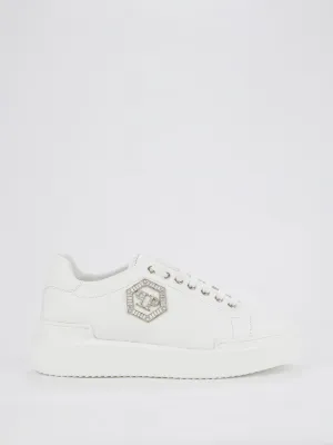 White Crystal Monogram Leather Sneakers
