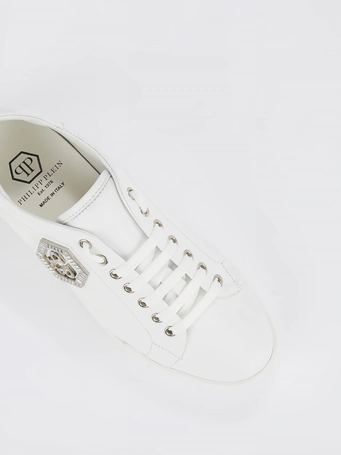 White Crystal Monogram Leather Sneakers