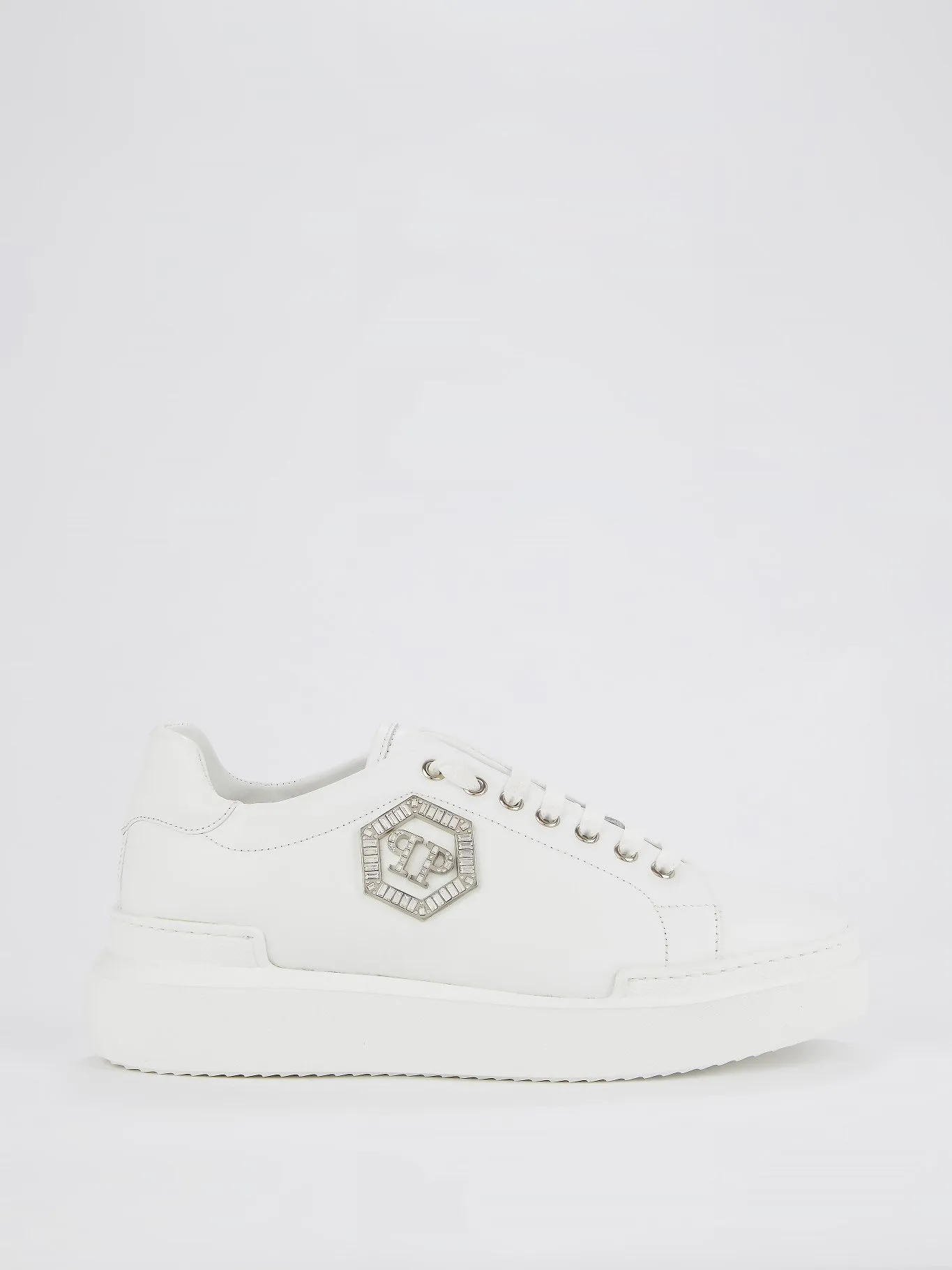 White Crystal Monogram Leather Sneakers