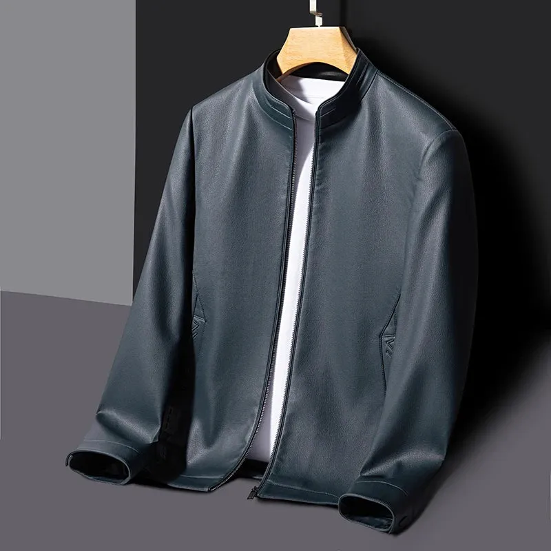 Winter Men's Stand Collar Leather Jacket