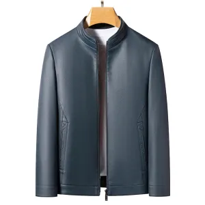 Winter Men's Stand Collar Leather Jacket