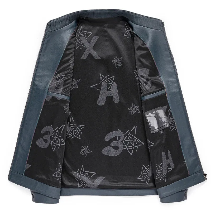 Winter Men's Stand Collar Leather Jacket