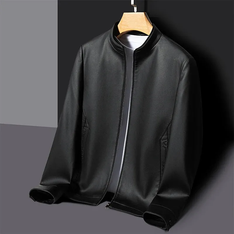 Winter Men's Stand Collar Leather Jacket