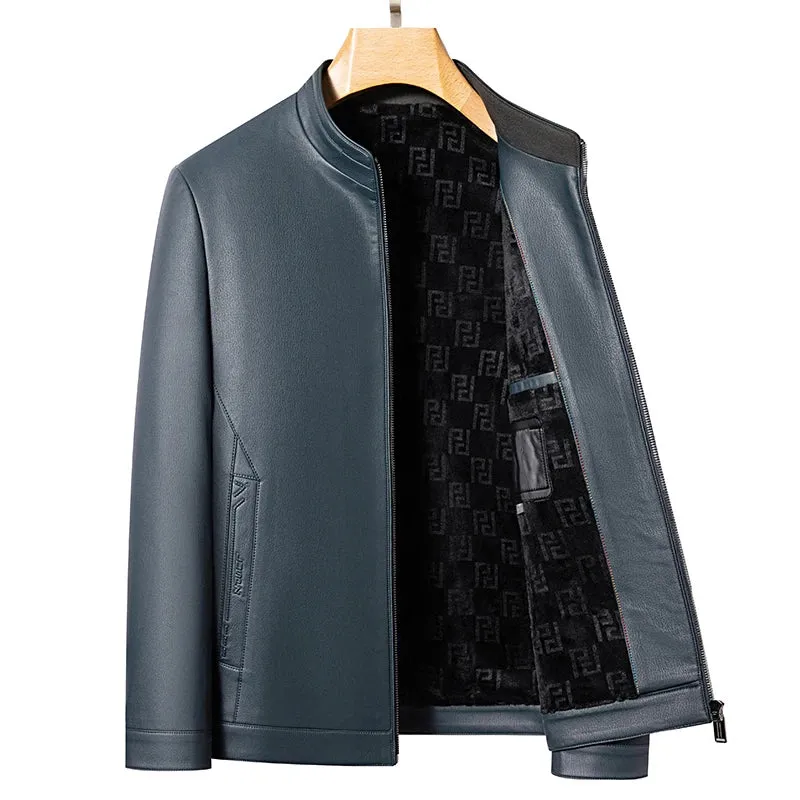 Winter Men's Stand Collar Leather Jacket