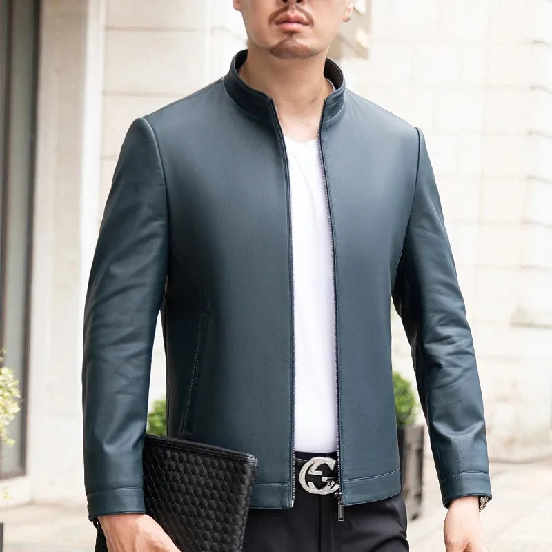 Winter Men's Stand Collar Leather Jacket