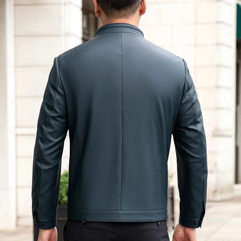 Winter Men's Stand Collar Leather Jacket
