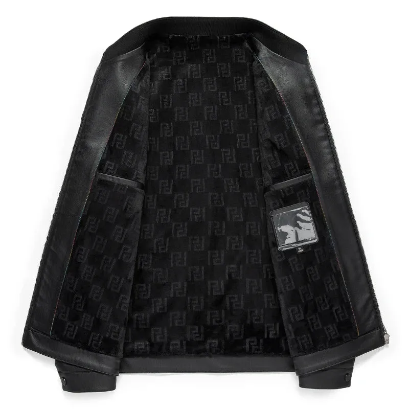 Winter Men's Stand Collar Leather Jacket