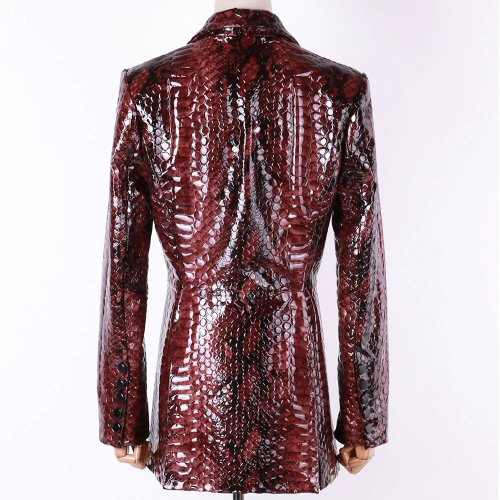 Women Snake Shiny Patent Leather Jacket