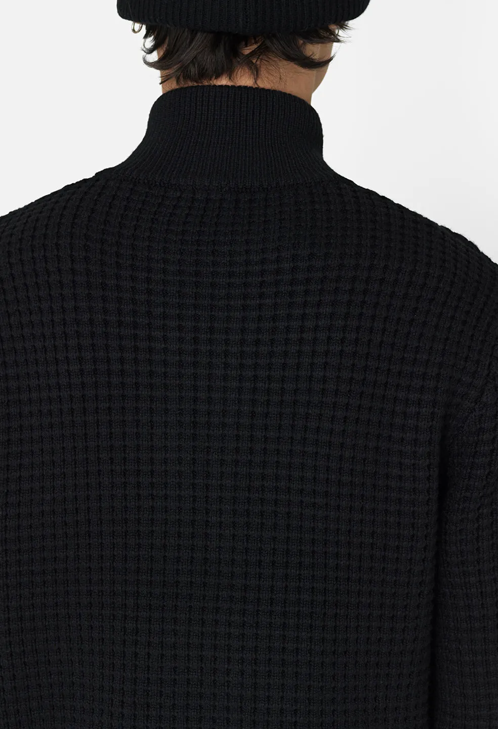 Wool Waffle Knit Full-Zip / Black