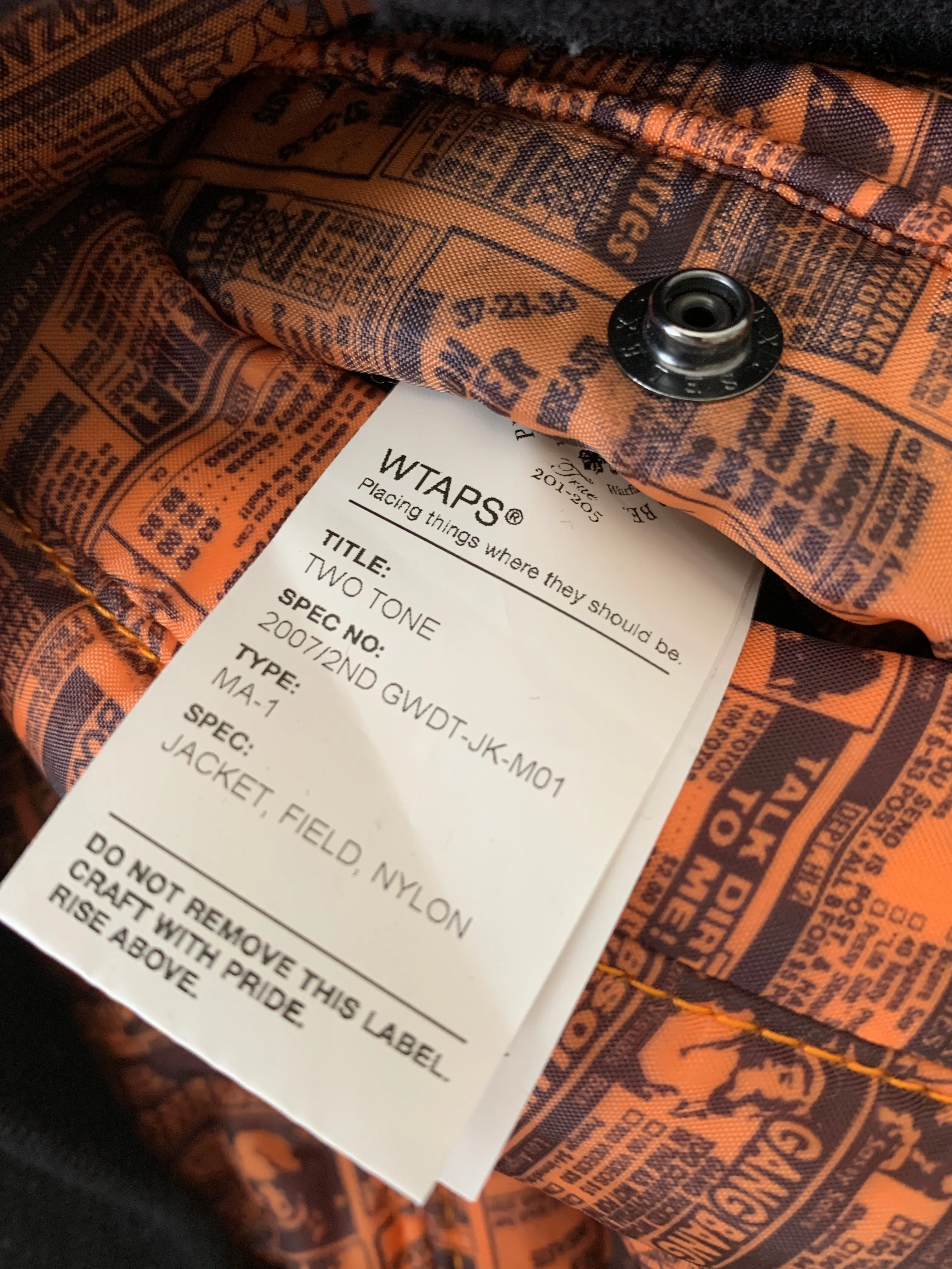 [XL] WTAPS 07AW MA-1 Jacket Black